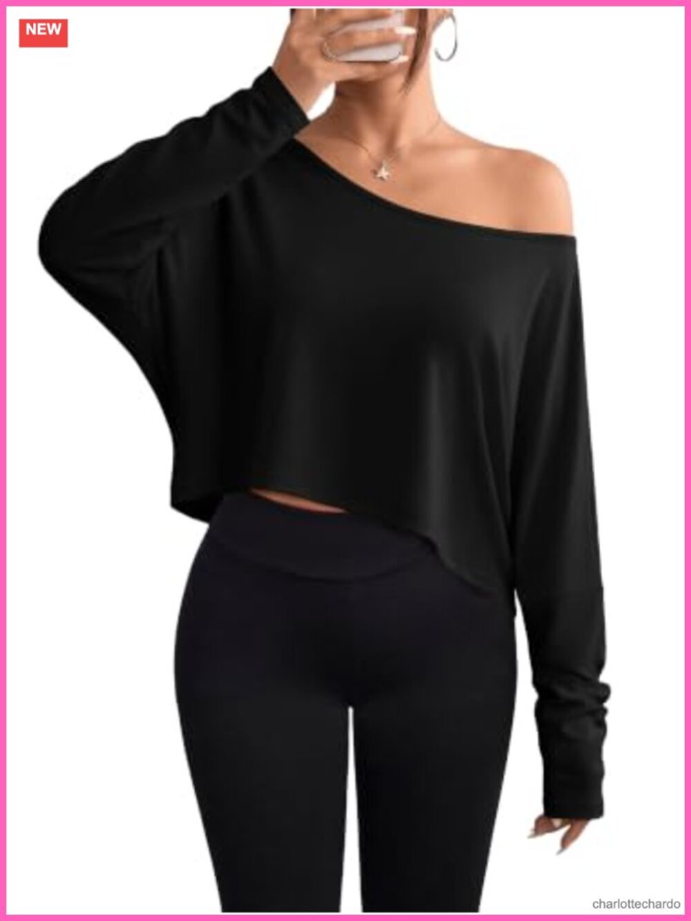 Womens Off the Shoulder Crop Top Oversized Batwing Long Sleeve Y2K Shirt
